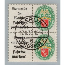 ALEMANIA 1929 ESTAMPILLAS SE-TENANT ZUSAMMENDRUCKE USADO QUE ES MUCHO MAS ESCASO W34 y W35 EN CUADRO RARO 120 EUROS